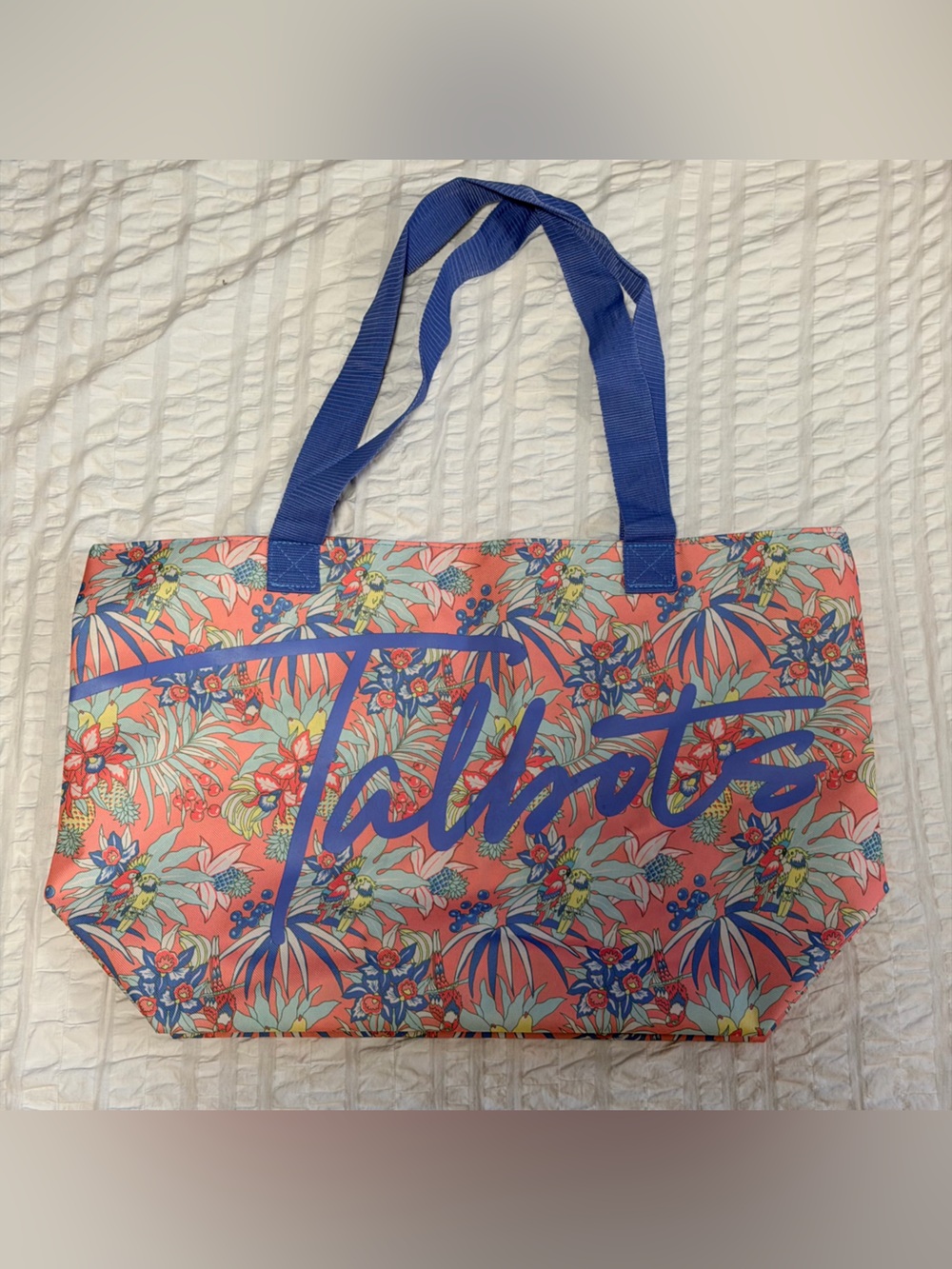 Talbots Floral Canvas Tote Bag in Coral and Blue